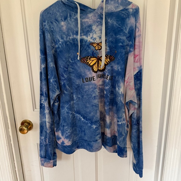 Love Yourself Tie Dye Hoodie light weight 2X Butterfly - Picture 2 of 10